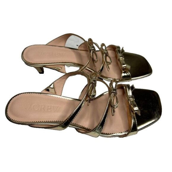 J.Crew Zadie Bow-Strap Heels Metallic Leather Gold Size 7 BV717 - Picture 7 of 8